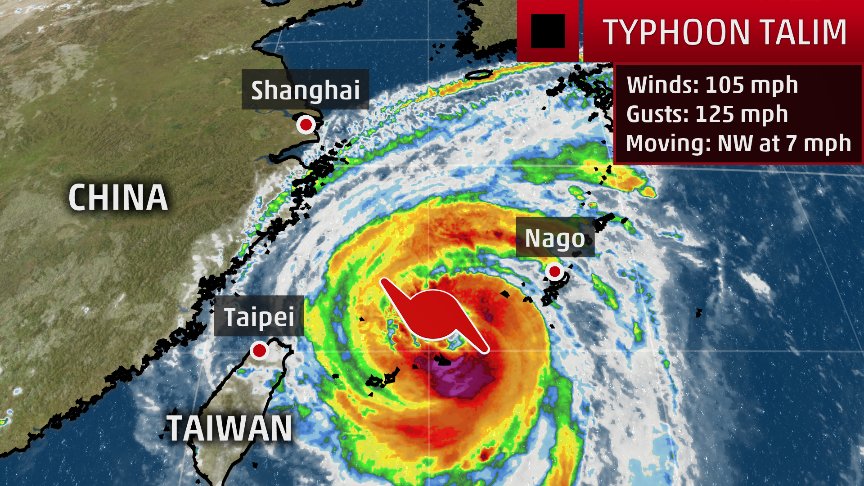 typhoon talim spinning over japan with significant impacts