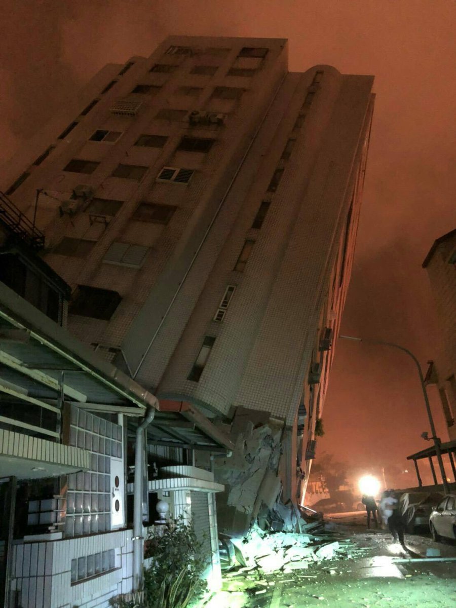 Building partially collapses after earthquake of magnitude 6.4 in Hualien, Taiwan