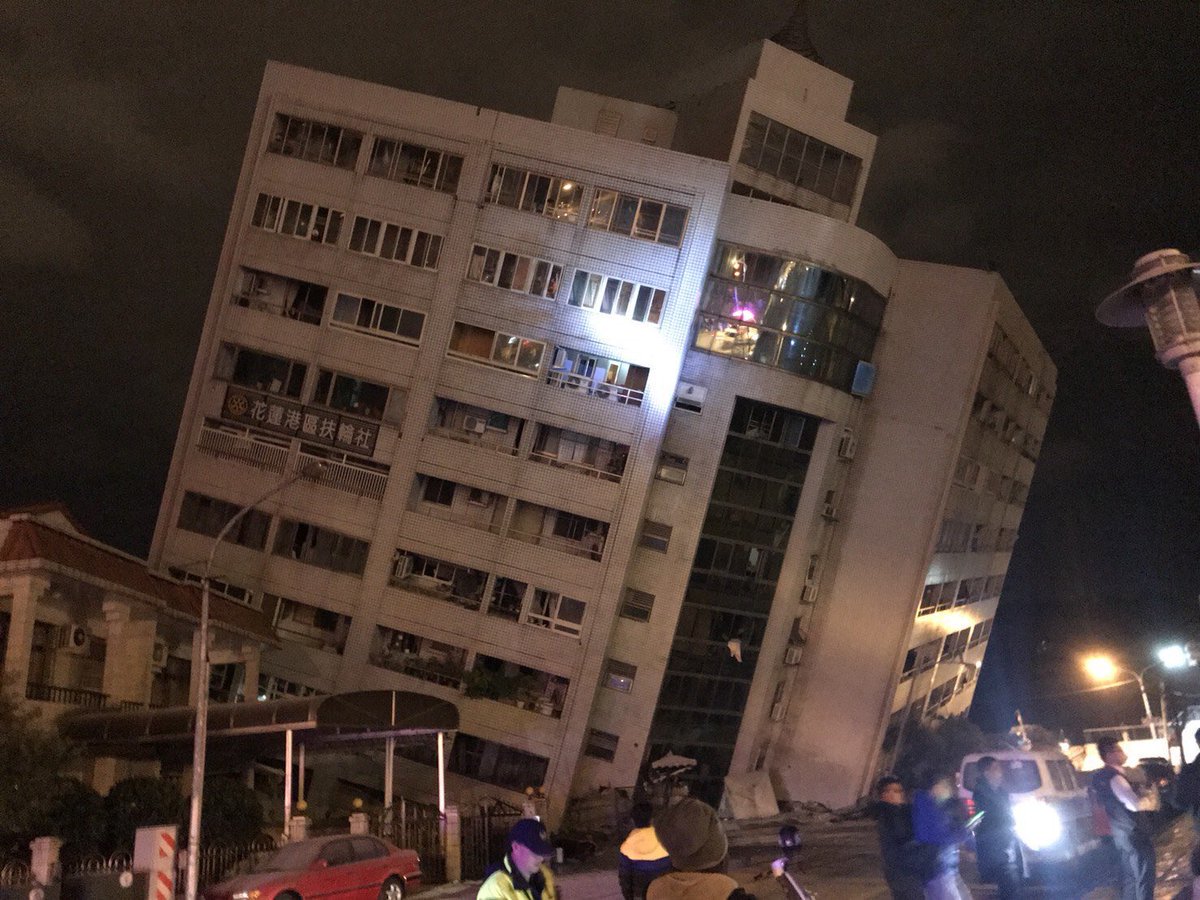 Building partially collapses after earthquake of magnitude 6.4 in Hualien, Taiwan