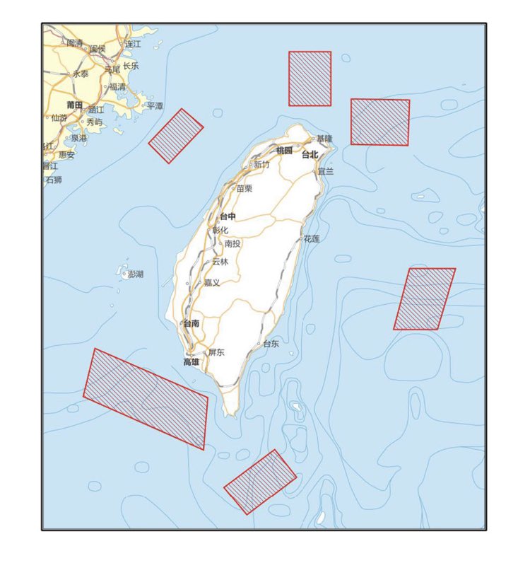 China just announced live-fire exercises surrounding Taiwan between Thursday and Sunday, requesting ships and flights avoid these areas