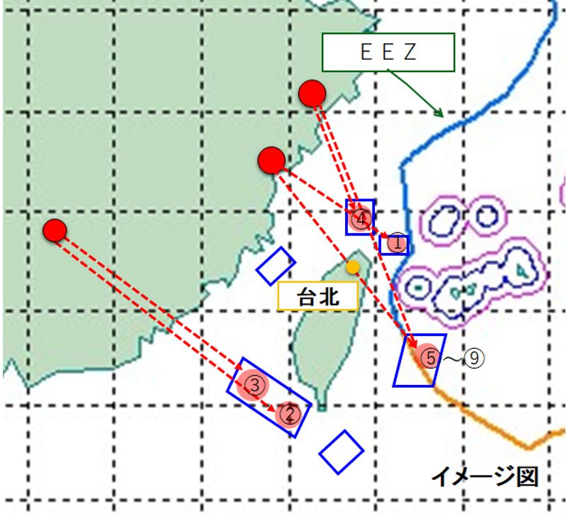 Official press release via Japan MOD - China's missile fire mapping along with details