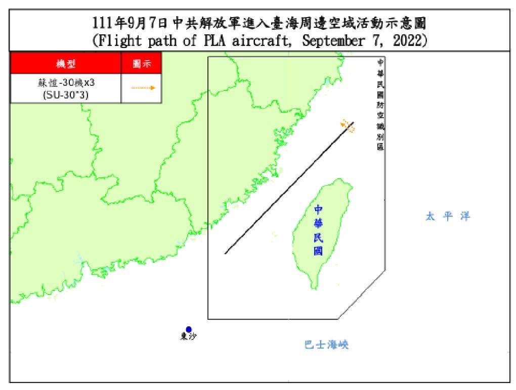 Taiwan Ministry of Defense:5 PLAN vessels and 12 PLA aircraft around our surrounding region were detected today (September 7, 2022) until 1700(GMT+8). ROCArmedForces have monitored the situation and responded to these activities with aircraft in CAP, naval vessels, and land-based missile systems