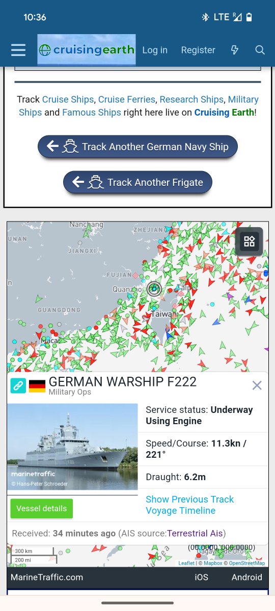 Navio de guerra alemão passando pelo Estreito de Taiwan Rastreamento Baden-Württemberg (F222) Posição/Localização Atual - Rastreador de Navios Militares Baden-Württemberg - Marinha Alemã