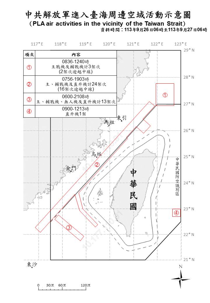 41 מטוסי PLA ו-6 ספינות PLAN הפועלות ברחבי טייוואן זוהו עד 6 בבוקר (UTC 8) היום. 32 מהמטוסים חצו את הקו החציוני ונכנסו ל-ADIZ הצפוני, המרכזי, הדרום-מערבי והמזרחי של טייוואן.